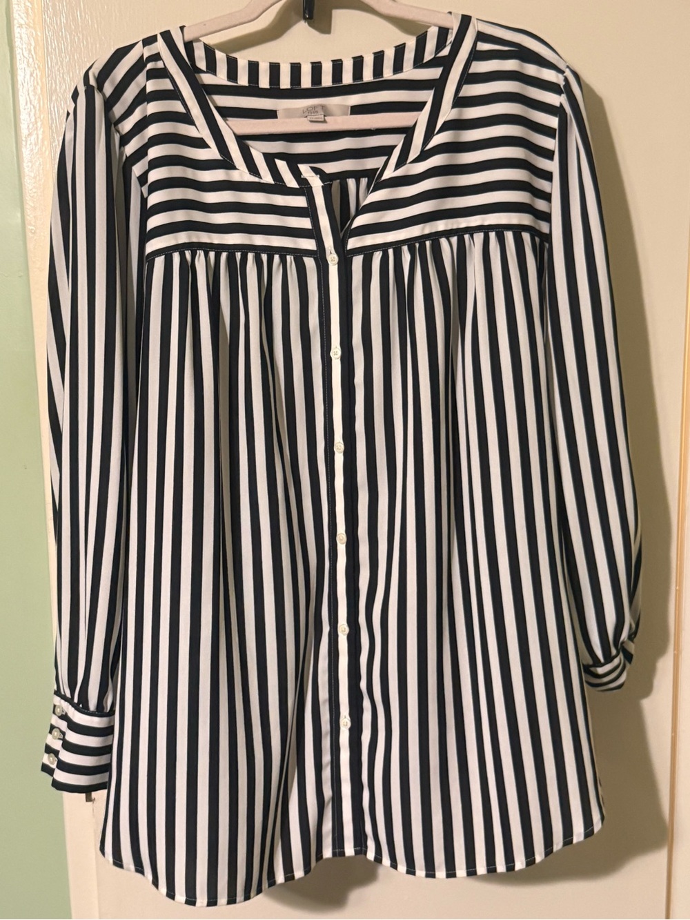LOFT Black & White Vertical Stripe Button-Front Blouse